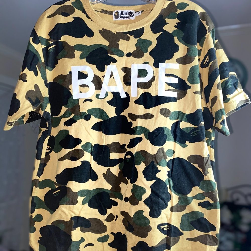 Bape Yellow 1st Camo Logo Tee (Large)